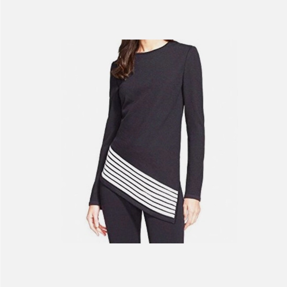 NWT St. John Black and Cream Asymmetrical Wool Tunic